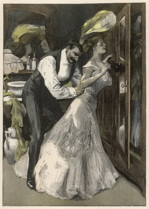 Framed Print : Man Helps Woman Dress Framed Print : Man Helps Woman Dress