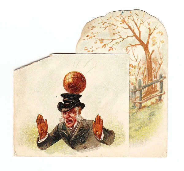 Man hit by football on a greetings card