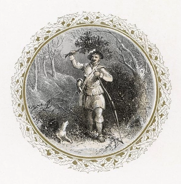 Man with Holly. An archer collects holly in the woods