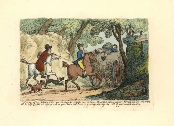Framed Print : Man on horseback behind a slow-moving cart on a narrow lane Framed Print : Man on horseback behind a slow-moving cart on a narrow lane
