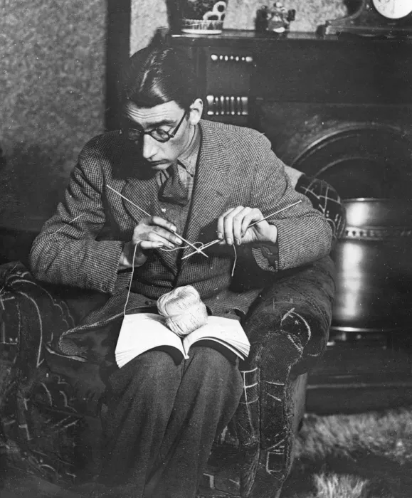 Framed Print : Man Knitting Framed Print : Man Knitting