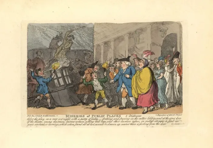Framed Print : Man and ladies searching for a carriage in a crowd Framed Print : Man and ladies searching for a carriage in a crowd