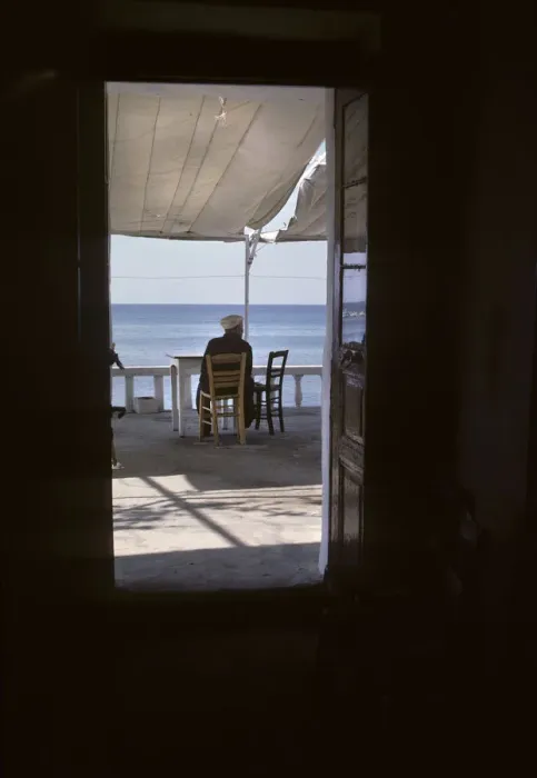Framed Print : Man in Mediterranean cafe, Thassos Framed Print : Man in Mediterranean cafe, Thassos