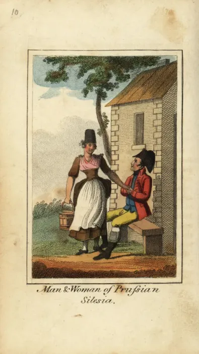 Framed Print : Man and milkmaid, Prussian Silesia, 1818 Framed Print : Man and milkmaid, Prussian Silesia, 1818