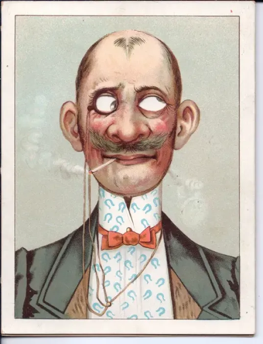 Framed Print : Man with moustache on a movable greetings card Framed Print : Man with moustache on a movable greetings card