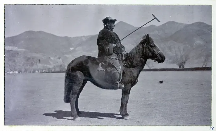 Framed Print : Man on a pony holding a polo mallet, from a fascinating album which reveals new details on a little-known campaign in which a British military force brushed aside Tibetan defences to capture Lhasa, in 1904 Framed Print : Man on a pony holding a polo mallet, from a fascinating album which reveals new details on a little-known campaign in which a British military force brushed aside Tibetan defences to capture Lhasa, in 1904