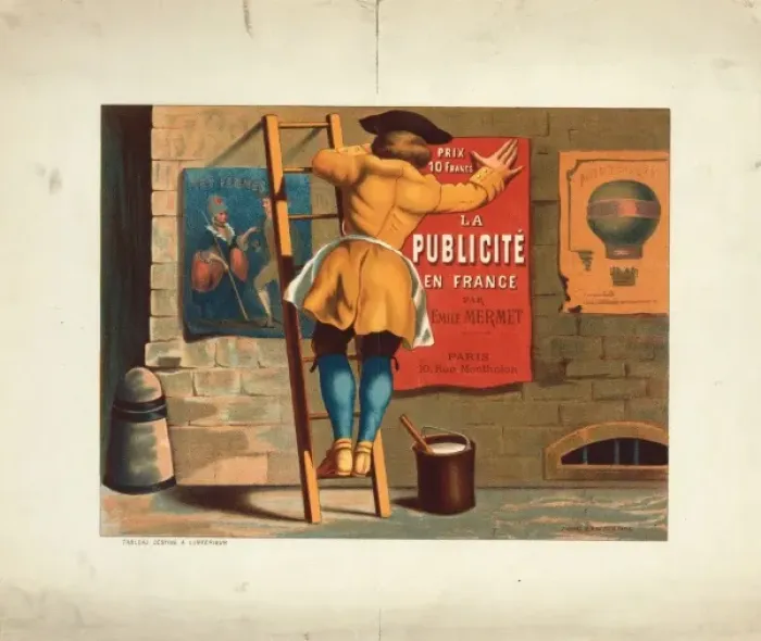 Framed Print : Man posting an advertisement for La publicite en France par Framed Print : Man posting an advertisement for La publicite en France par