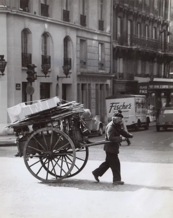 Framed Print : Man pulling a loaded cart, Paris, France Framed Print : Man pulling a loaded cart, Paris, France