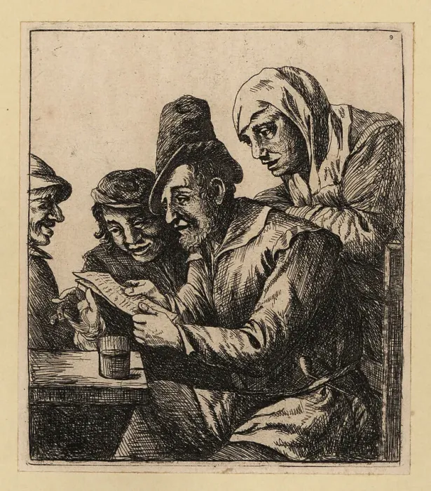Framed Print : Man reading a letter to an audience at a table in a tavern, 17th Framed Print : Man reading a letter to an audience at a table in a tavern, 17th