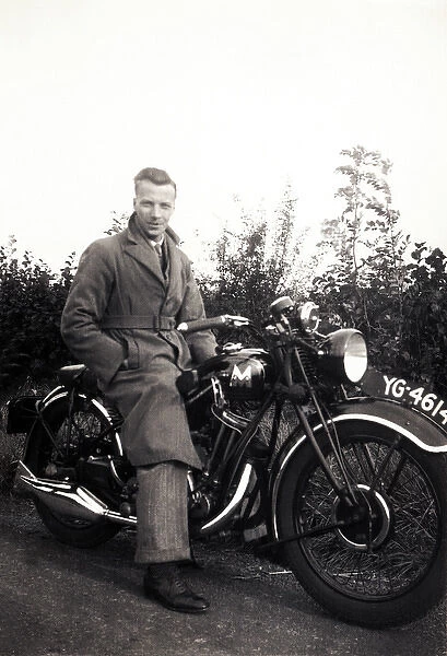 Man sitting on his 1934 Matchless motorcycle
