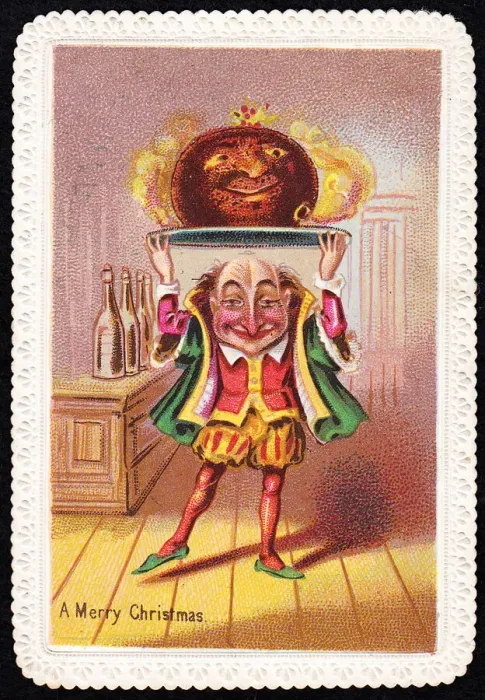 Framed Print : Man with smiling pudding on a Christmas card Framed Print : Man with smiling pudding on a Christmas card