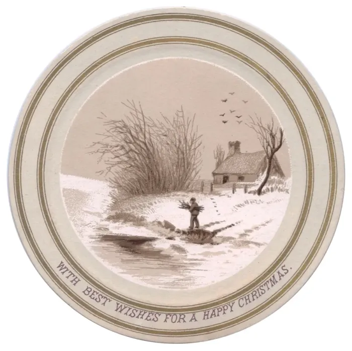 Framed Print : Man in the snow on a circular Christmas card Framed Print : Man in the snow on a circular Christmas card