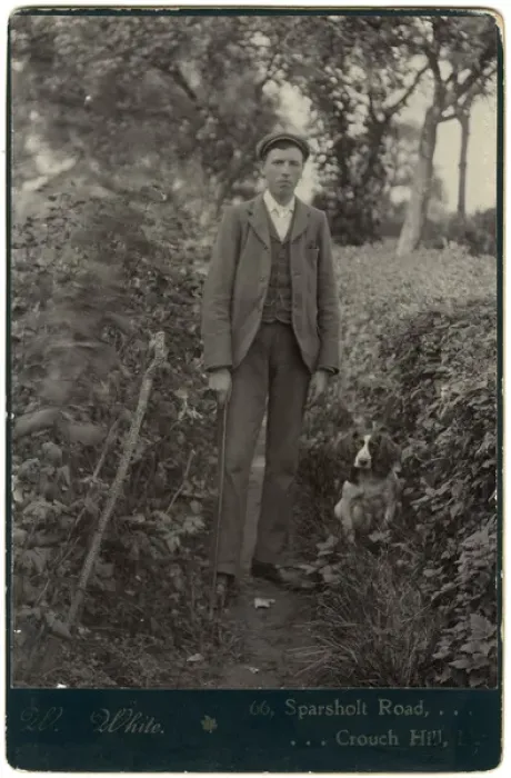 Framed Print : Man with a spaniel dog Framed Print : Man with a spaniel dog