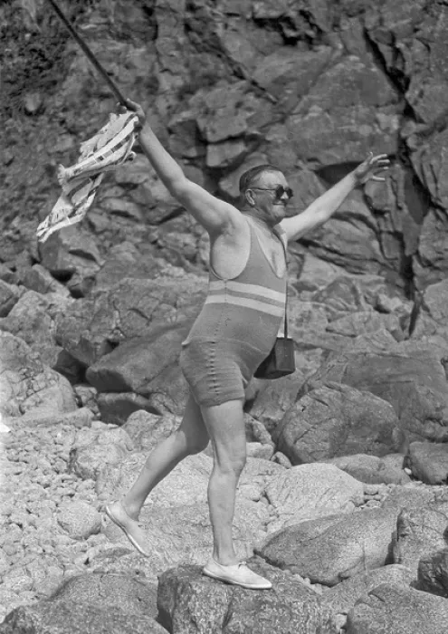 Framed Print : Man in swimsuit on rocks Framed Print : Man in swimsuit on rocks
