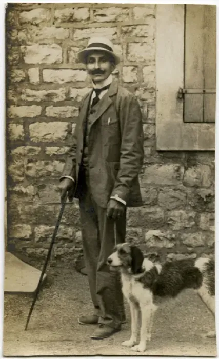 Framed Print : Man taking a dog for a walk Framed Print : Man taking a dog for a walk
