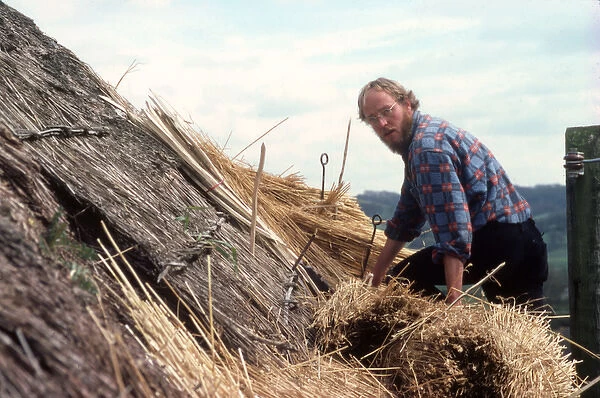 Man thatching a roof, Colyford, East Devon