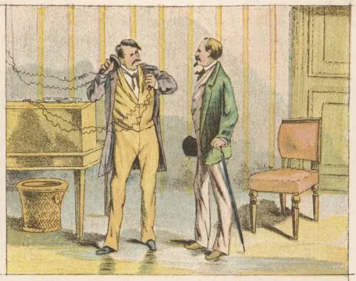 Framed Print : Man Using Early Phone Framed Print : Man Using Early Phone