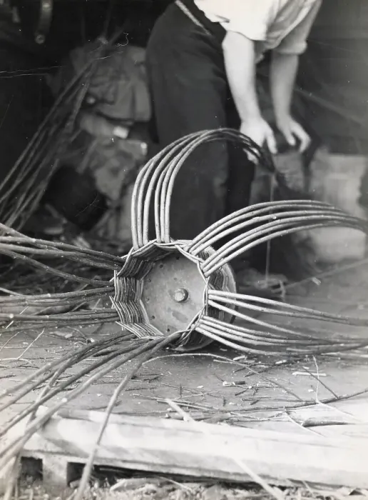Framed Print : A man using withies (willow branches) to make a lobster or crab pot at Beesands, Start Bay, Devon. Date: 1960 Framed Print : A man using withies (willow branches) to make a lobster or crab pot at Beesands, Start Bay, Devon. Date: 1960