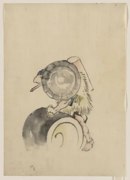 Framed Print : A man, wearing a large conical hat and a straw or feather ga Framed Print : A man, wearing a large conical hat and a straw or feather ga