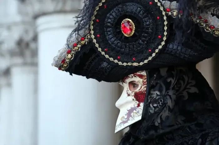 Framed Print : Man wearing Venice Carnival Costume Framed Print : Man wearing Venice Carnival Costume