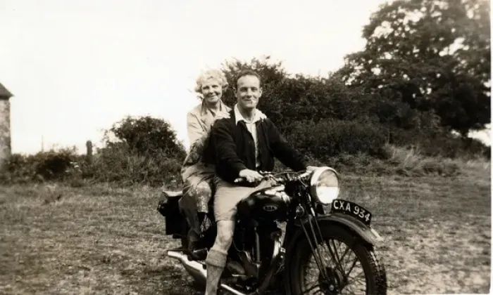 Framed Print : Man & woman on a 1936 BSA motorcycle Framed Print : Man & woman on a 1936 BSA motorcycle