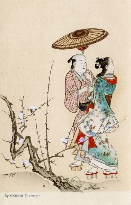 Framed Print : Man and a woman on a country walk by Miyagawa Choshun Framed Print : Man and a woman on a country walk by Miyagawa Choshun