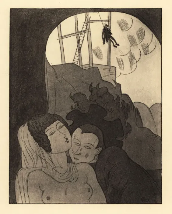Framed Print : A man and woman embrace under a hanged man Framed Print : A man and woman embrace under a hanged man