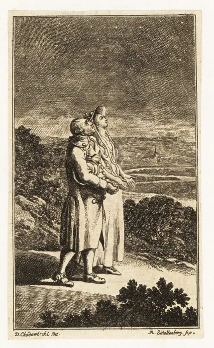 Framed Print : A man and woman looking up at the stars, 18th century Framed Print : A man and woman looking up at the stars, 18th century