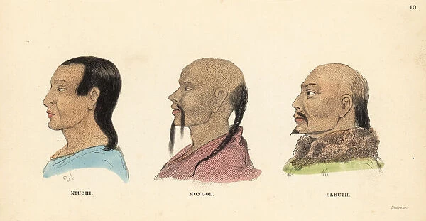 Manchu man, Mongol with pigtail, and Eleuth Mongol man