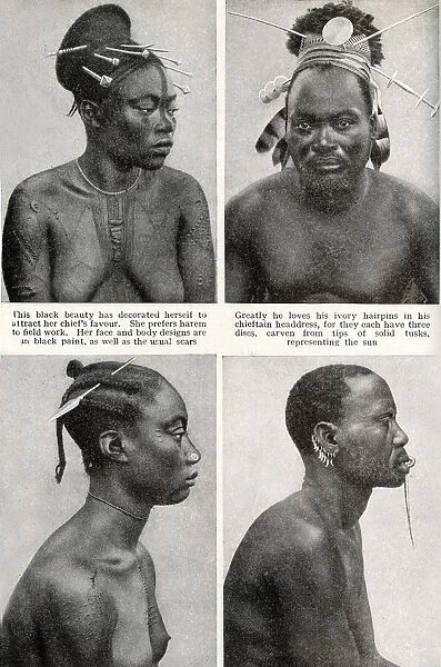 Four Mangbettu people, Belgian Congo, Central Africa