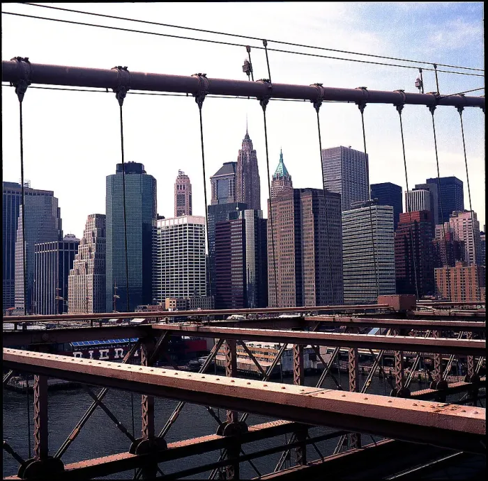 Framed Print : Manhattan buildings viewed from Brooklyn Bridge, USA Framed Print : Manhattan buildings viewed from Brooklyn Bridge, USA