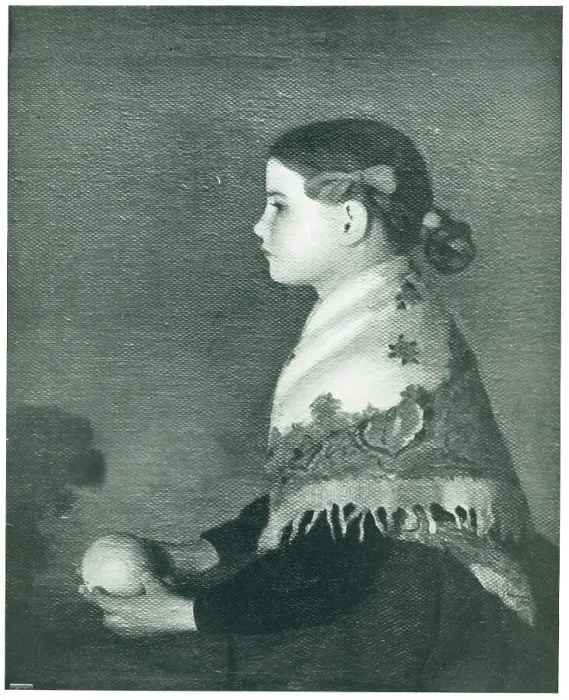 Framed Print : Manolita. A side profile portrait painting of a girl holding a fruit in both hands, Framed Print : Manolita. A side profile portrait painting of a girl holding a fruit in both hands,
