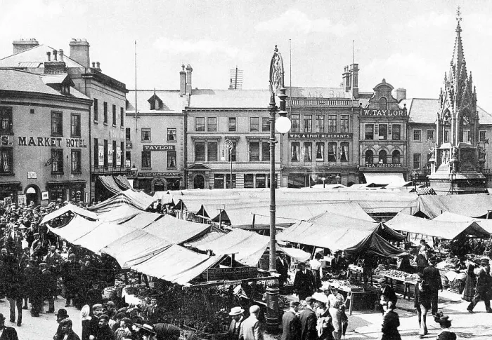 Framed Print : Mansfield Market Place early 1900s Framed Print : Mansfield Market Place early 1900s
