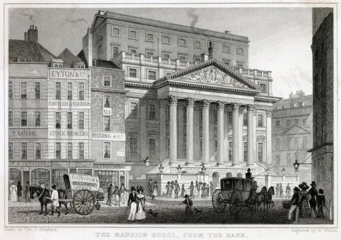 Framed Print : Mansion House from the Bank, London. Date: 1830 Framed Print : Mansion House from the Bank, London. Date: 1830