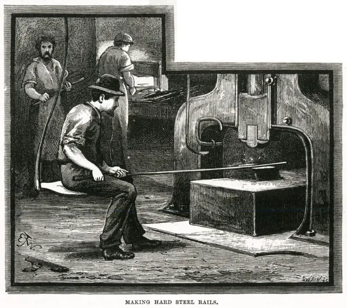 Framed Print : Manufacturing hard steel rails for the railway Framed Print : Manufacturing hard steel rails for the railway