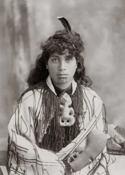 Framed Print : Maori Girl with facial tattoos, New Zealand, c. 1880