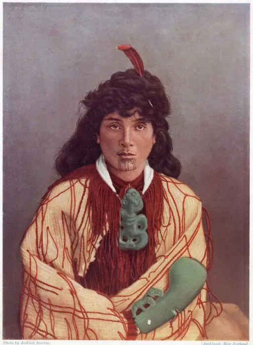 Framed Print : Maori woman in traditional dress, with a greenstone ornament and a club Date Framed Print : Maori woman in traditional dress, with a greenstone ornament and a club Date