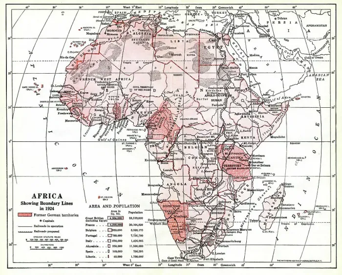 Framed Print : Map of Africa showing boundary lines in 1924 Framed Print : Map of Africa showing boundary lines in 1924