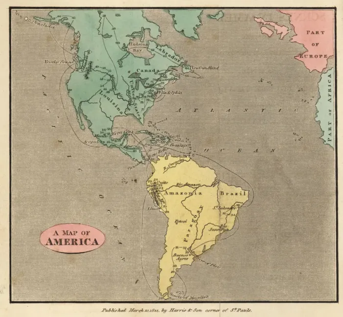 Framed Print : Map of the Americas, circa 1821 Framed Print : Map of the Americas, circa 1821