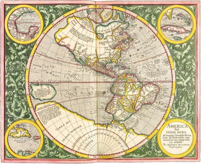 Framed Print : Map of the Americas1633 Date: 1633 Framed Print : Map of the Americas1633 Date: 1633