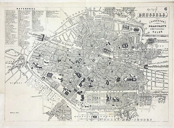 Map of Brussels. Map of the city of Brussels, Belgium Date: 19th century