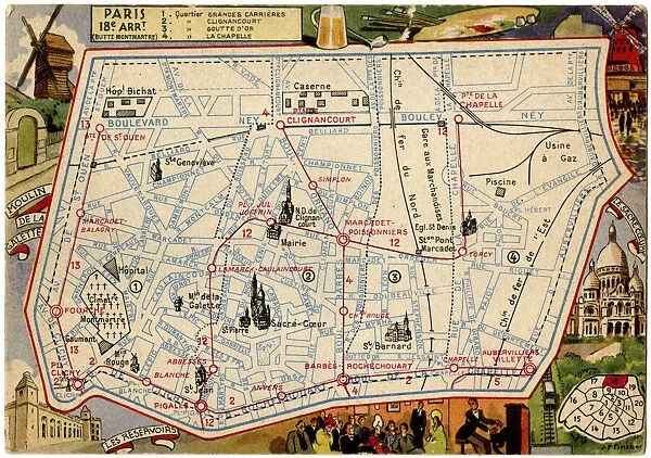 Map of the Butte Montmartre, Paris, France