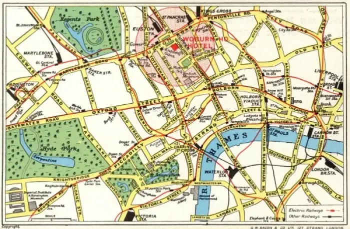 Framed Print : Map of Central London with Woburn House Hotel marked Framed Print : Map of Central London with Woburn House Hotel marked