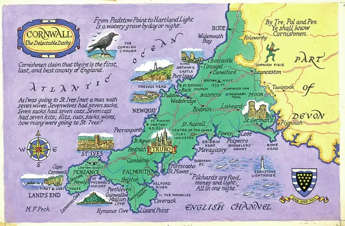 Framed Print : Map Cornwall Postcard England Watercolour painting Framed Print : Map Cornwall Postcard England Watercolour painting