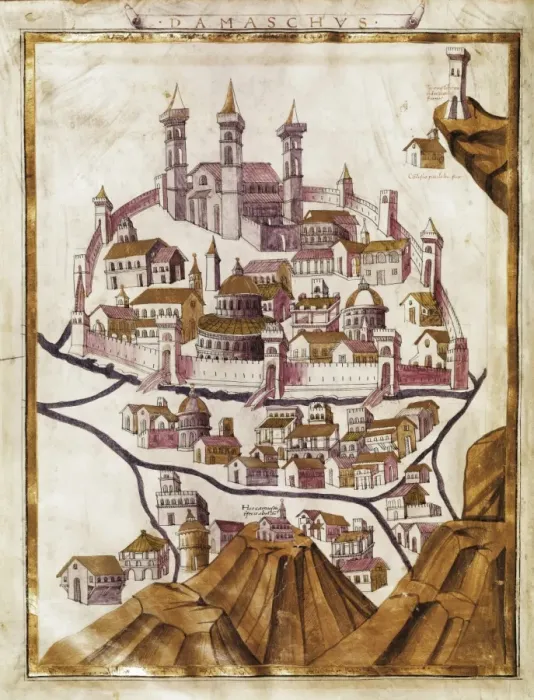 Framed Print : Map of Damascus (1377). Western Manuscripts Framed Print : Map of Damascus (1377). Western Manuscripts