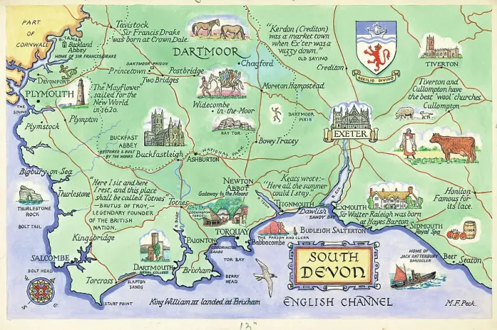 Framed Print : Map - Devon Framed Print : Map - Devon
