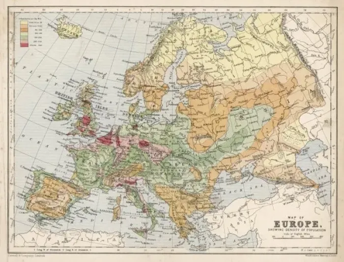Framed Print : Map  /  Europe  /  Population