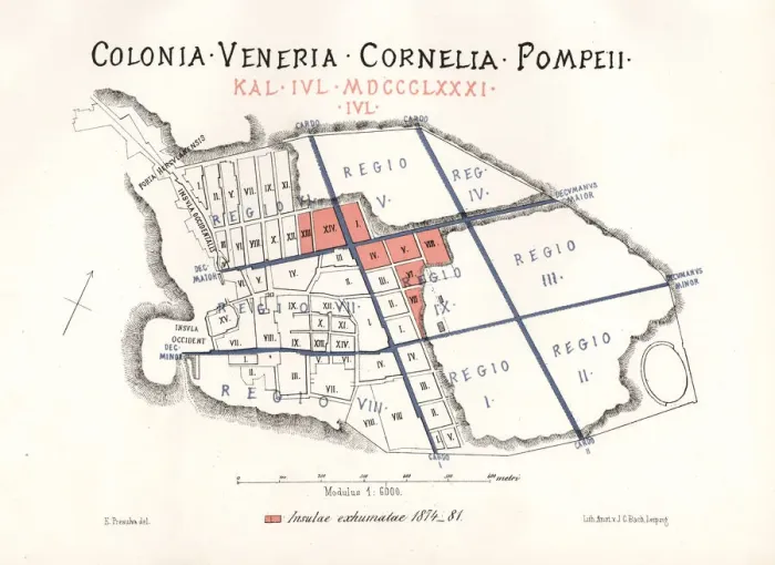 Framed Print : Map of the excavations of Pompeii, 1874-1881 Framed Print : Map of the excavations of Pompeii, 1874-1881