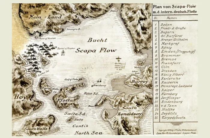 Framed Print : Map of the German Fleet's internment at Scapa Flow - 1918-19 Framed Print : Map of the German Fleet's internment at Scapa Flow - 1918-19