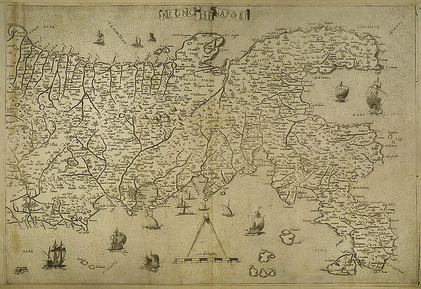 Map Kingdom of Naples. Southerm of Italian Peninsula. Italia